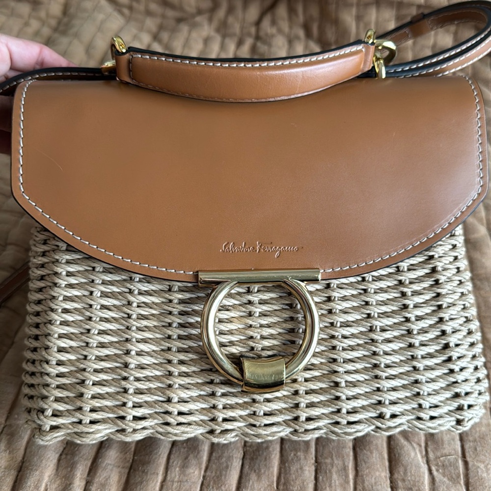Salvatore Ferragamo Tan and Brown Woven Bag